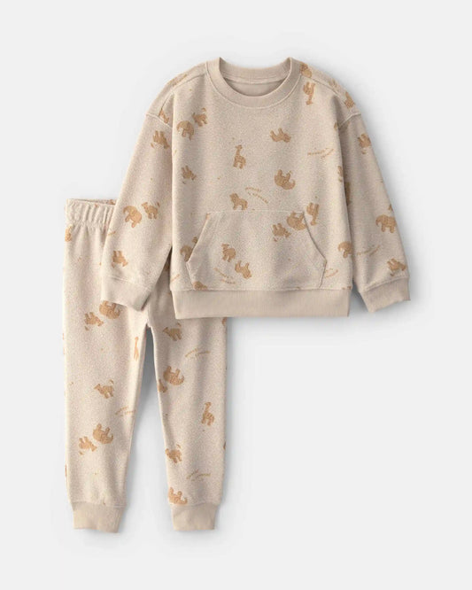 Baby Boy 2-Piece Animal Cracker French Terry Sweatshirt & Pant Set - Cream