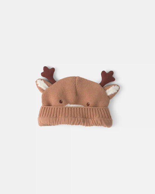 Baby Reindeer Christmas Knit Hat - Brown