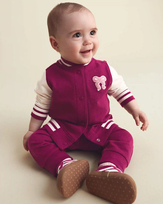 Baby Girl 3-Piece Bow French Terry Layering Set - Pink