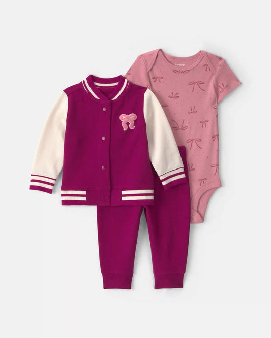 Baby Girl 3-Piece Bow French Terry Layering Set - Pink