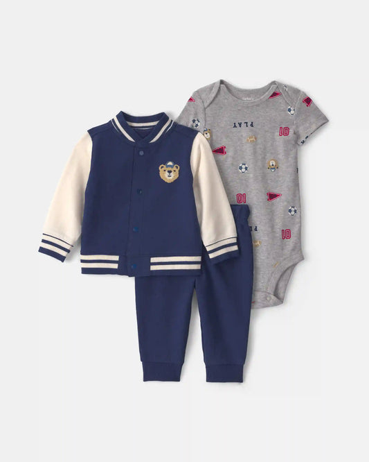 Baby Boy 3-Piece Bear Sports French Terry Layering Set - Navy