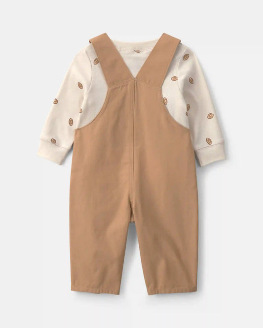 Baby Boy 2-Piece Football Long-Sleeve Overall Set - Brown/Cream