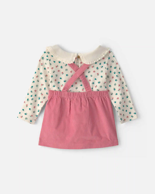 Baby Girl 3-Piece Floral Corduroy Long-Sleeve Dress Set - Pink/Cream