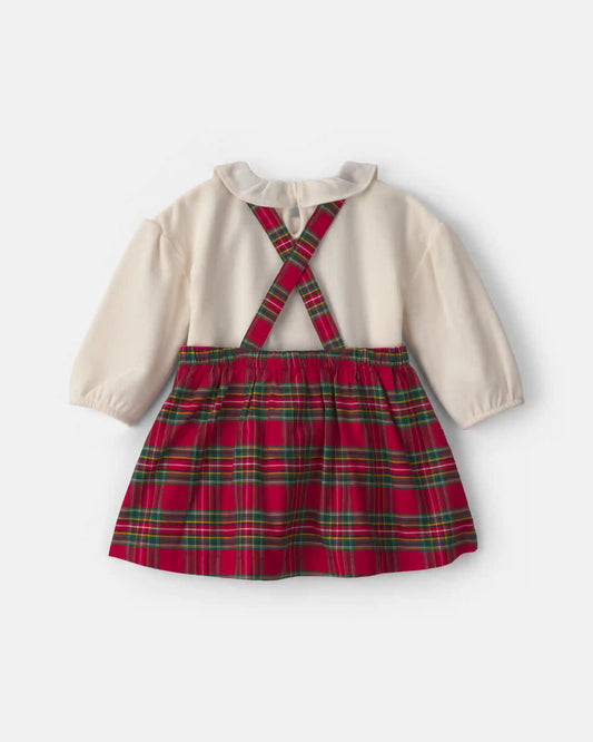 Baby Girl 3-Piece Plaid Christmas Long-Sleeve Dress Set - Red/Cream