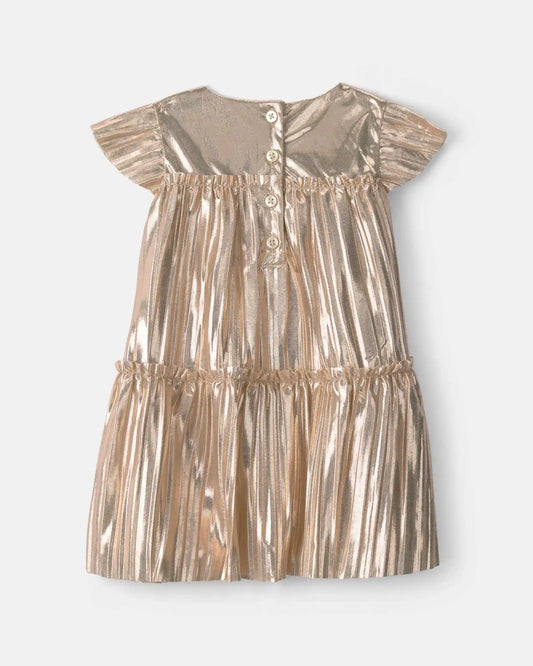 Baby Girl Metallic Crinkle Short-Sleeve Dress - Gold