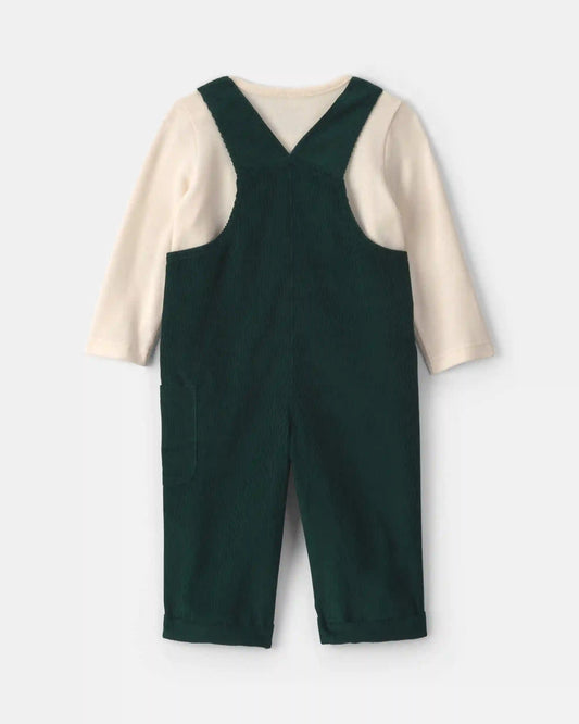 Baby Boy 2-Piece Candy Cane Corduroy Long-Sleeve Overall Set - Green/Cream