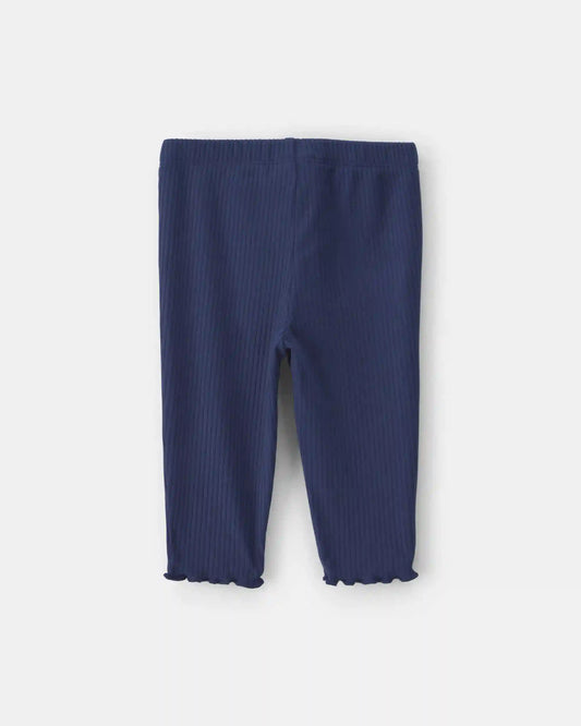 Baby Girl Pull-On Ribbed Leggings - Navy Blue