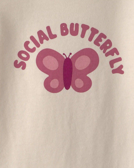 Baby Girl 'Social Butterfly' Long-Sleeve Graphic Bodysuit - Cream