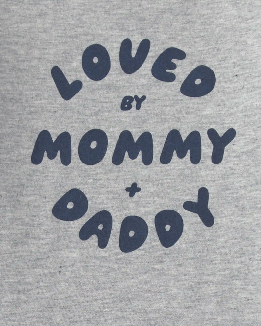 Baby Boy 'Loved By Mommy & Daddy' Long-Sleeve Graphic Bodysuit - Grey