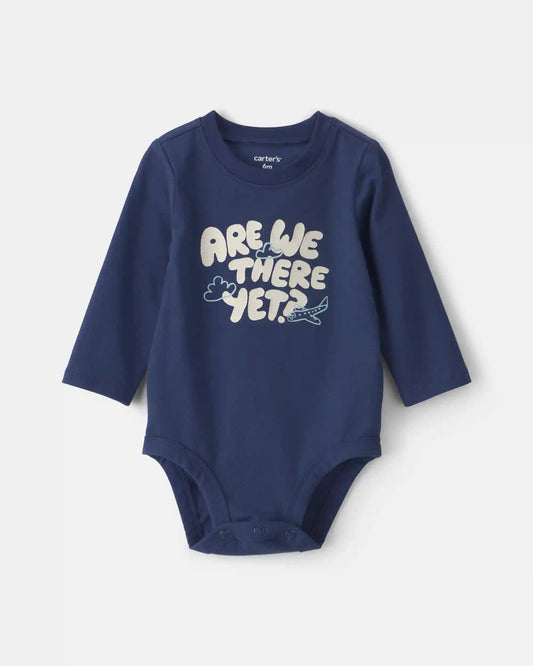 Baby Boy 'Are We There Yet?' Long-Sleeve Graphic Bodysuit - Navy Blue