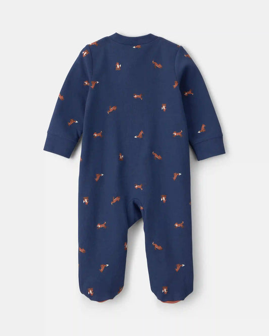 Baby Boy Fox 100% Cotton 2-Way Zip Sleep & Play Pajamas - Navy Blue