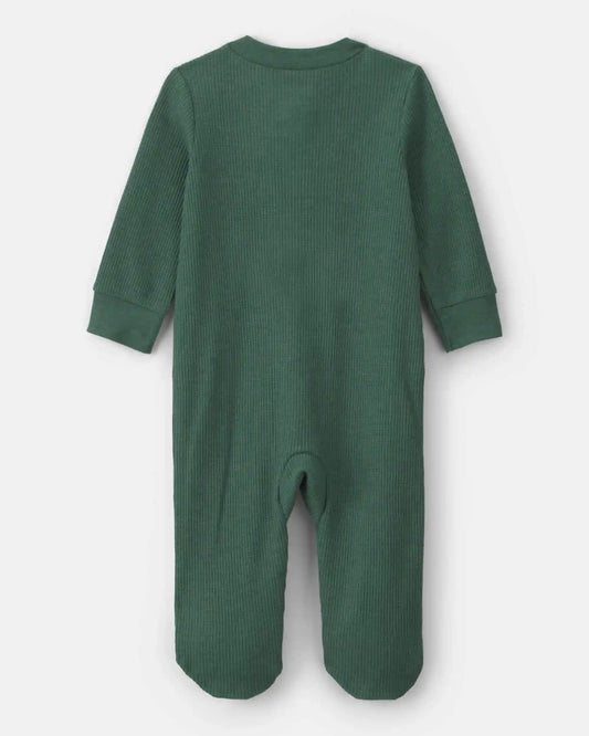 Baby Boy Moose Cotton 2-Way Zip Thermal Sleep & Play Pajamas - Green