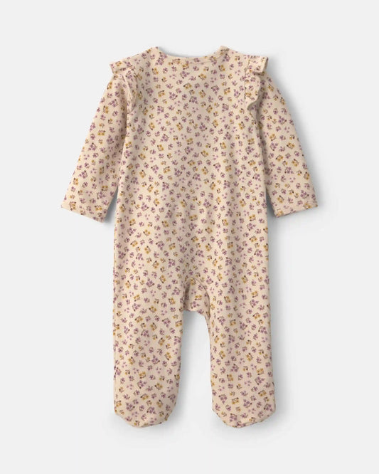 Baby Girl Floral 100% Cotton 2-Way Zip Sleep & Play Pajamas - Cream