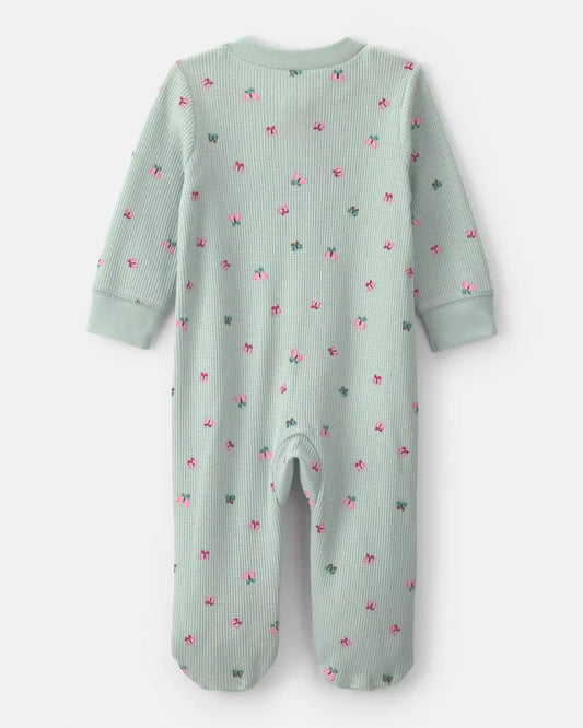 Baby Girl Butterfly Cotton 2-Way Zip Thermal Sleep & Play Pajamas - Green