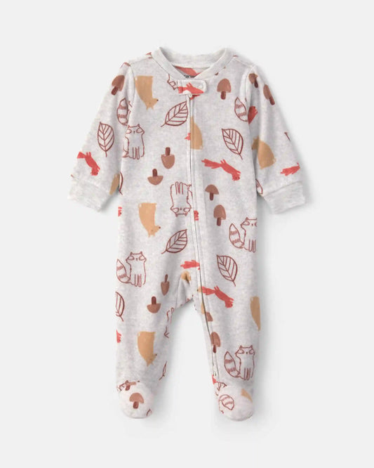 Baby Autumn Fleece 2-Way Zip Sleep & Play Pajamas - Grey
