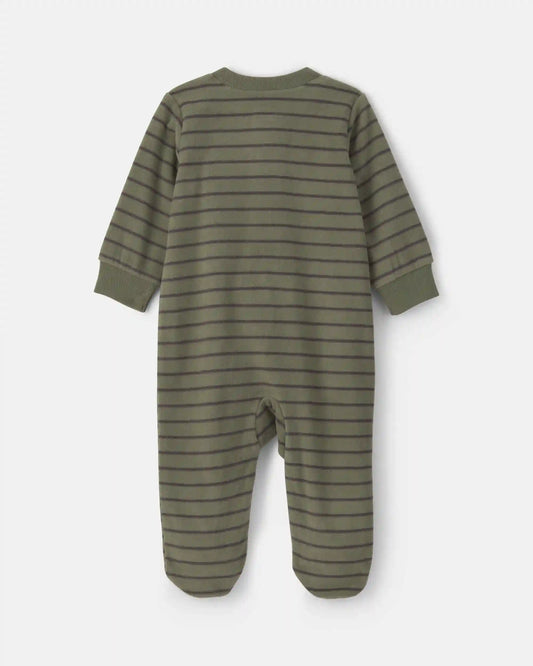 Baby Boy Tiger Striped Fleece 2-Way Zip Sleep & Play Pajamas - Green