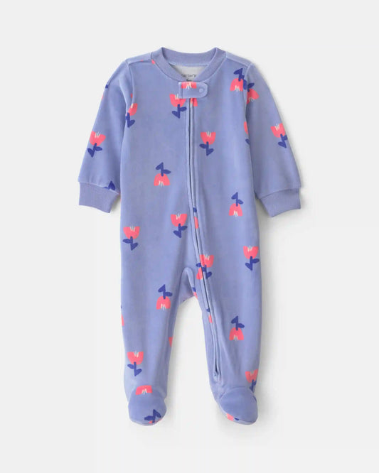 Baby Girl Tulip 2-Way Zip DreamPlush Sleep & Play Pajamas - Blue