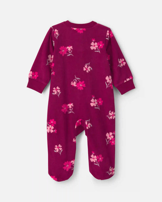 Baby Girl Floral Fleece 2-Way Zip Sleep & Play Pajamas - Purple
