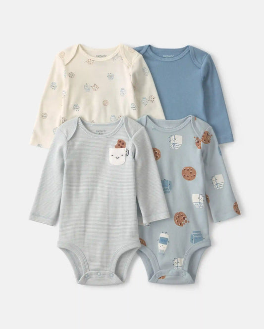 Baby Boy 4-Pack Milk & Cookies Long-Sleeve Multipack Bodysuits
