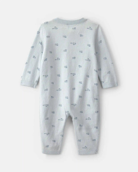 Baby Boy Train 2-Way Zip Long-Sleeve Jumpsuit - Blue