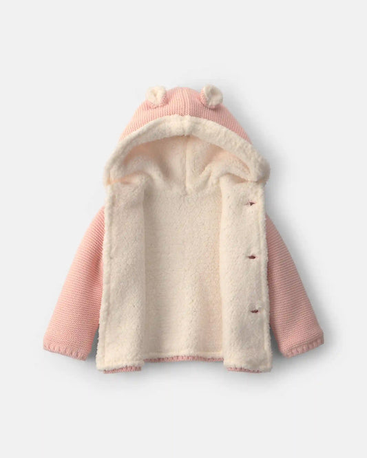 Baby Girl Bear Sweater Knit Hooded Jacket - Pink