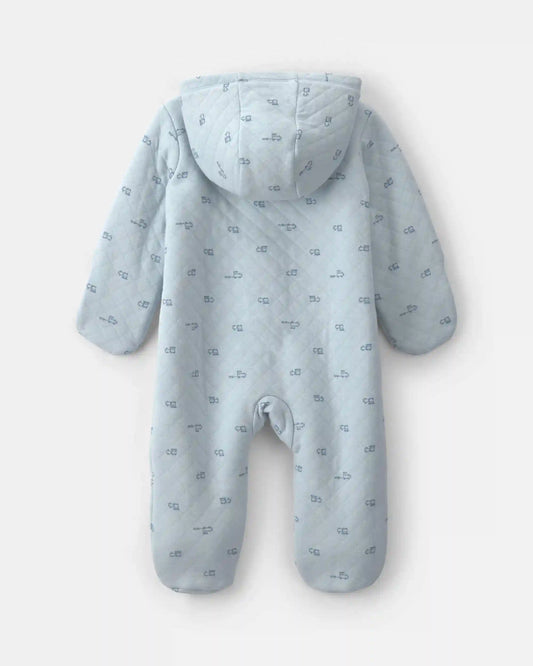 Baby Boy Train Teddy Fleece Long-Sleeve Jumpsuit - Blue