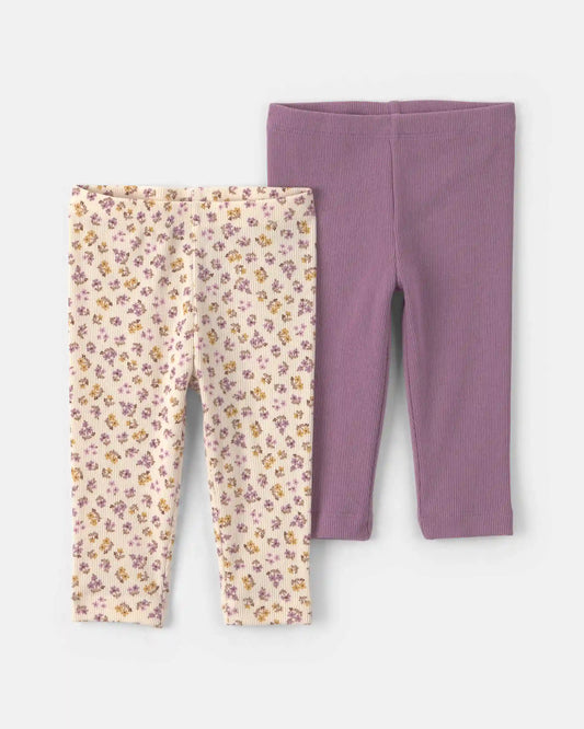 Baby Girl 2-Pack Floral Pull-On Pants - Purple