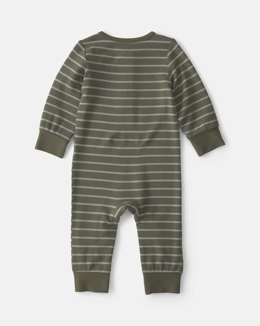 Baby Boy Striped PurelySoft™ Long-Sleeve Jumpsuit - Olive Green
