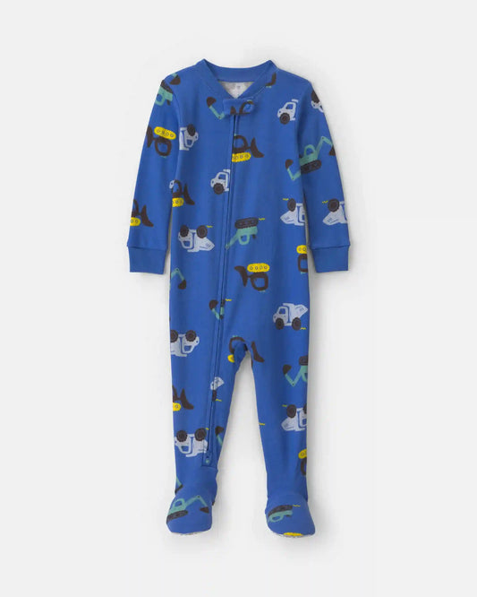 Baby Boy 1-Piece Construction 2-Way Zip 100% Cotton Snug Fit Footed Pajama - Blue