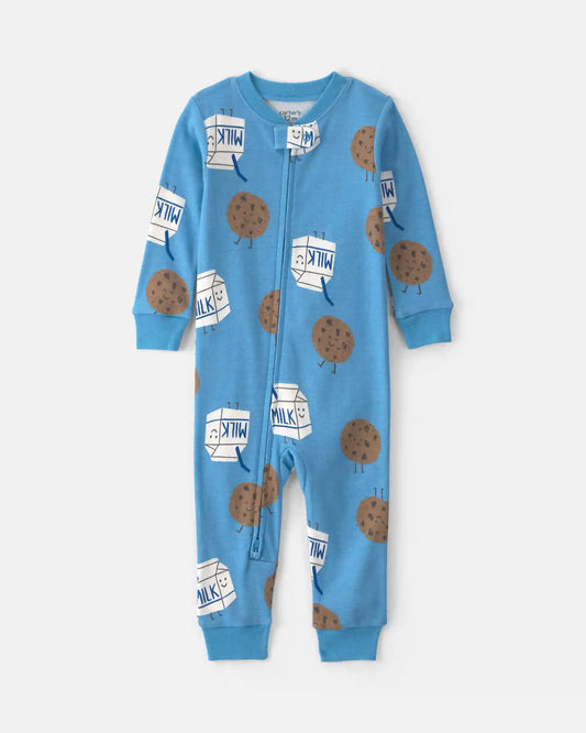 Baby Boy 1-Piece Milk & Cookies 100% Cotton Pajama - Blue