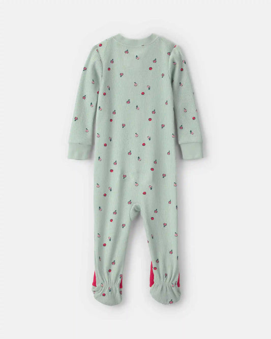 Baby Girl 1-Piece Apple Thermal Waffle Knit Footed Pajama - Green