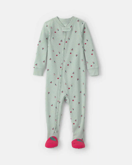 Baby Girl 1-Piece Apple Thermal Waffle Knit Footed Pajama - Green