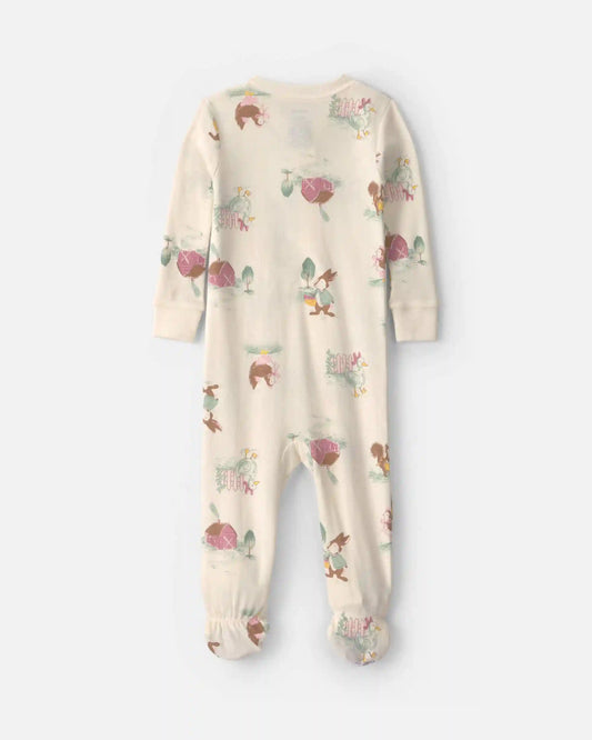 Baby Girl 1-Piece Country Farm 2-Way Zip 100% Cotton Snug Fit Footed Pajama - Cream