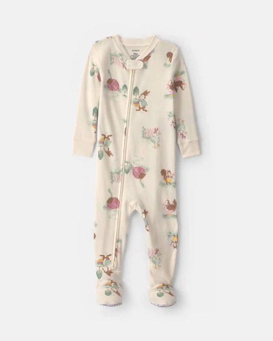 Baby Girl 1-Piece Country Farm 2-Way Zip 100% Cotton Snug Fit Footed Pajama - Cream