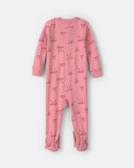 Baby Girl 1-Piece Bows 2-Way Zip 100% Cotton Snug Fit Footed Pajama - Pink
