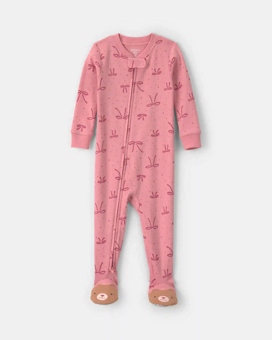 Baby Girl 1-Piece Bows 2-Way Zip 100% Cotton Snug Fit Footed Pajama - Pink