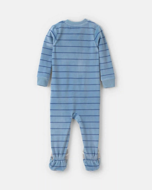 Baby Boy 1-Piece Striped Raccoon 2-Way Zip DreamPlush Snug Fit Footed Pajama - Blue