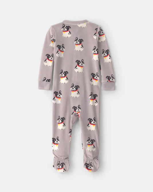 Baby Boy 1-Piece Dog 2-Way Zip DreamPlush Snug Fit Footed Pajama - Grey