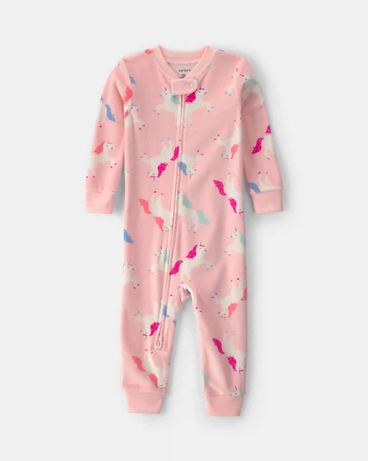 Baby Girl 1-Piece Unicorn 2-Way Zip DreamPlush Snug Fit Pajama - Pink