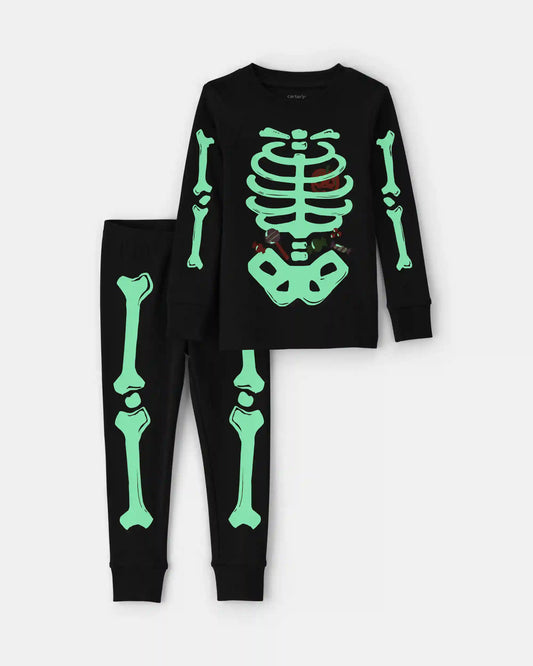 Baby 2-Piece Halloween Glow in the Dark Skeleton 100% Cotton Snug Fit Pajama Set - Charcoal
