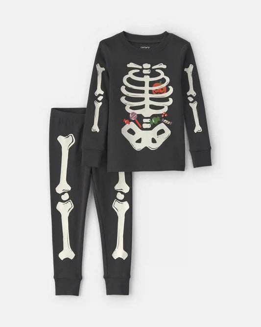 Baby 2-Piece Halloween Glow in the Dark Skeleton 100% Cotton Snug Fit Pajama Set - Charcoal