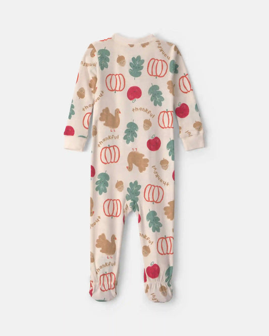 Baby 1-Piece Thanksgiving 2-Way Zip 100% Cotton Snug Fit Footed Pajama - Cream