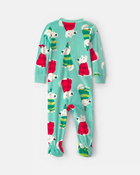 Baby 1-Piece Christmas Dogs 2-Way Zip DreamPlush Snug Fit Footed Pajama - Green