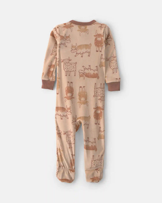 Baby Boy 1-Piece Cow 2-Way Zip DreamPlush Snug Fit Footed Pajama - Brown