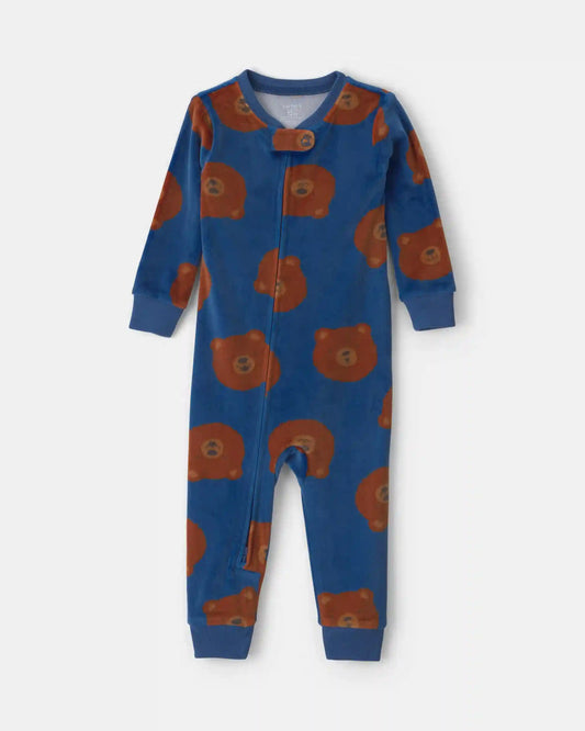 Baby Boy 1-Piece Bear 2-Way Zip DreamPlush Snug Fit Pajama - Navy Blue