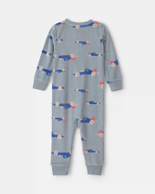 Baby Boy 1-Piece Cars 2-Way Zip DreamPlush Snug Fit Pajama - Blue