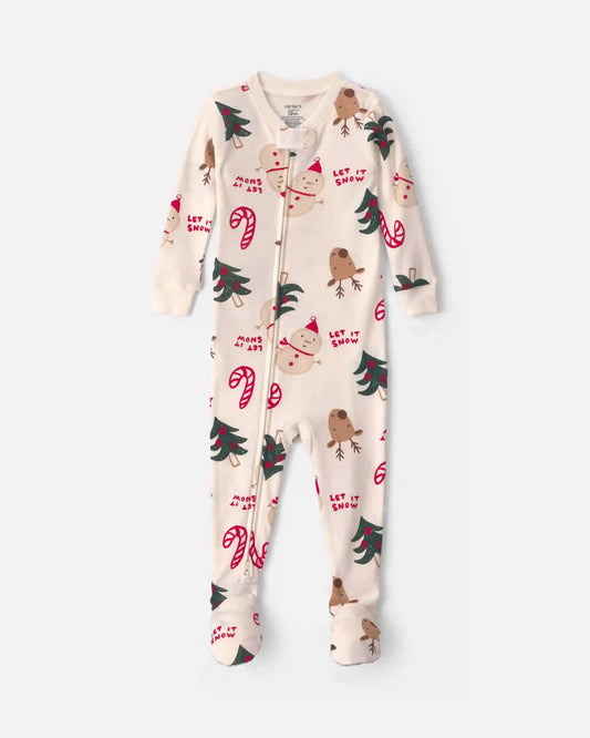 Baby 1-Piece Christmas Icon 2-Way Zip 100% Cotton Snug Fit Footed Pajama - Cream