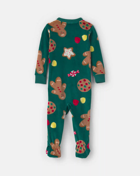 Baby 1-Piece Christmas Gingerbread 2-Way Zip DreamPlush Snug Fit Footed Pajama - Green