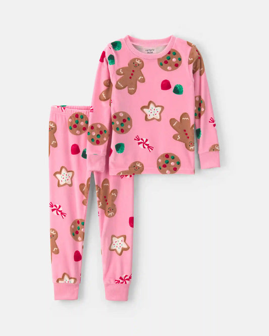Baby Girl 2-Piece Christmas Gingerbread DreamPlush Snug Fit Pajama Set - Pink