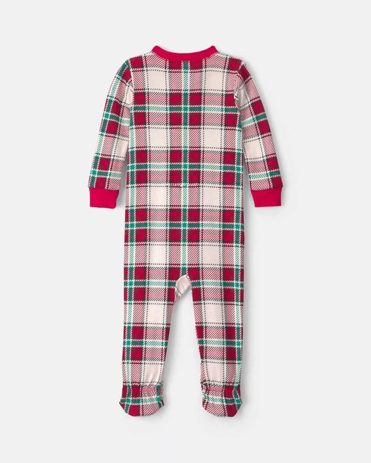 Baby 1-Piece Christmas Plaid 2-Way Zip 100% Cotton Snug Fit Footed Pajama - Red/Green